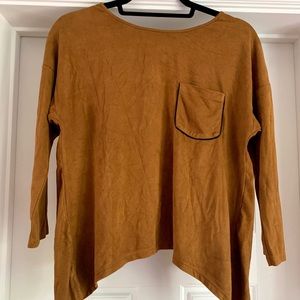 Dark Beige Long Sleeve Suede Shirt